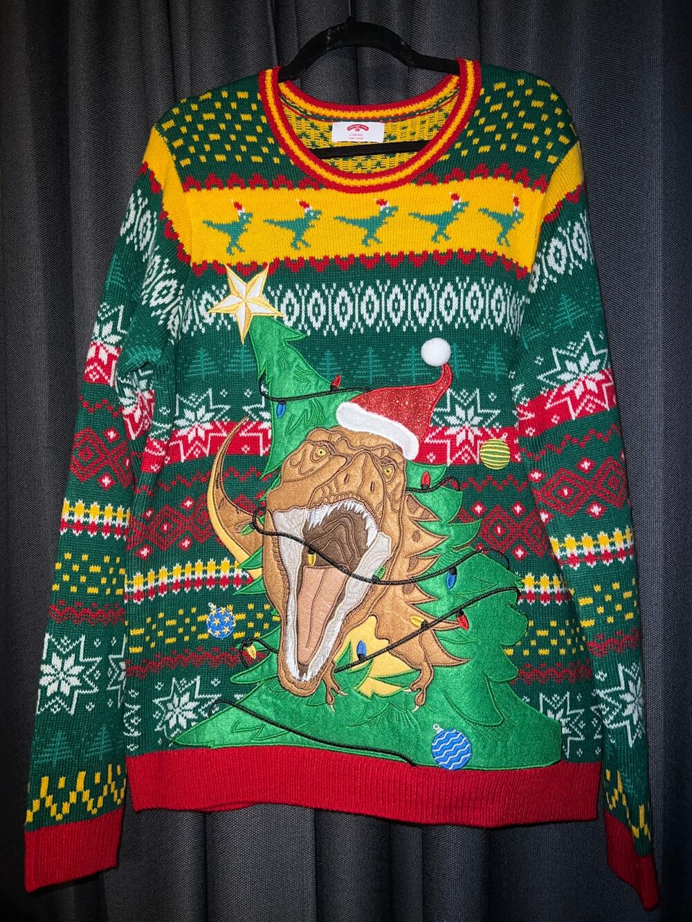 Ugly Christmas Sweater Xmas Size Large Dinosaur